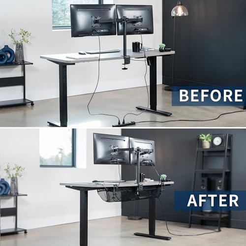 VIVO No Drill Clamp-on 44 inch Mesh Net Under Desk Cable Management Wire Organizer, Adjustable Home Office Standing Desk Cord Storage Sleeve, Black, DESK-AC44MH - size: 44"
