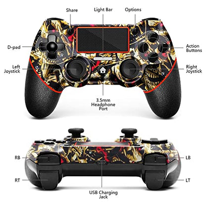 AceGamer Wireless Controller for PS4, Custom Design V2 Gamepad Joystick for PS4 with Non-Slip Grip of Both Sides and 3.5mm Audio Jack! Thumb Caps Included! (Gold Skull) - color: Gold Skull