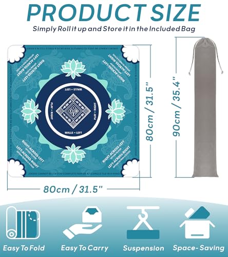 Mahjong Mat for Table, American Mahjong Mat, (Turquoise&Navy Blue) | 31.5" x 31.5",Anti-Slip, Noise-Reducing Gaming Mat for Mahjong/Poker/Board Games/Card Games/Dominoes - color: Turquoise&navy Blue
