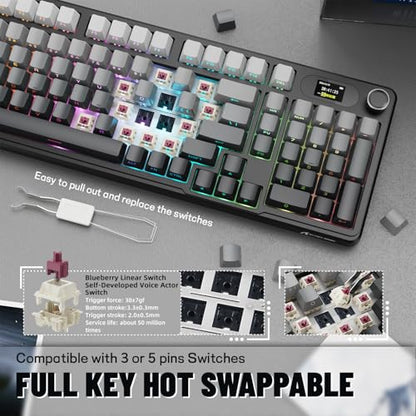 MAMBASNAKE Attack Shark X98 Pro Wireless Mechanical Keyboard with Screen & Knob,2.4G/USB-C/BT5.0 Gasket Hot Swappable Creamy Keyboard102 Keys, Web Driver RGB Gaming Keyboard for PC/Mac/PS4/Xbox - color: Black