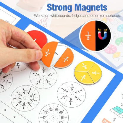 Montessori Magnetic Educational Puzzle for Kids Visual Learners, Practical Fractions Demonstration Book with Circles and Tiles for Home School and Classroom