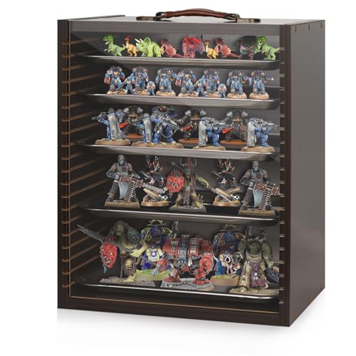 Miniature Carrying Case, Wooden Display Case for Action Figures, Black | Miniature Storage, Miniature Display Case, Miniatures Transport Case, Display Shelf for Collectibles & Mini Figures - color: Black