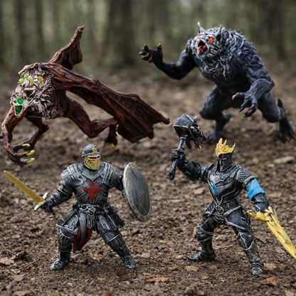 Liberty Imports Medieval Knights & Fantasy Dragons Figurines Set, 12 Pack | Mythical Creatures with Knights, Dragons, Wyvern, Griffin, and More, Mini Toy Figures, For Kids