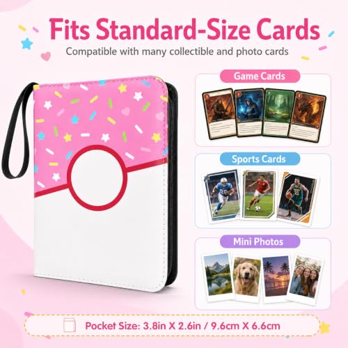 4 Pocket Card Binder 400 Card Holder Album, Pink Donut Trading Cards Holder Zipper Binder for Girl Teen Collection (Pink Donut, 400 Pocket) - color: Pink Donut, size: 400 Pocket