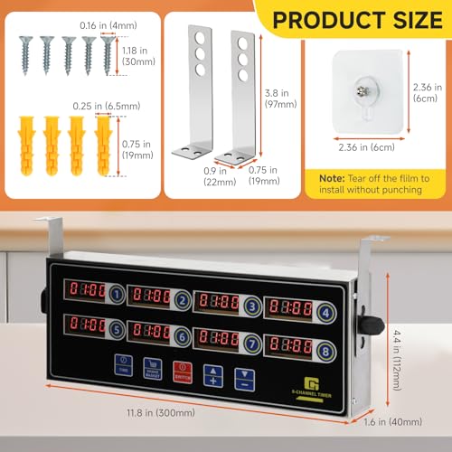 Commercial Kitchen Timer for Cooking, 8 Channel Timer Restaurant Kitchen Supplies, Heavy-Duty Timer - Stainless Steel | Digital LED Technology | Reminder Function | Loud Alarm - size: 8 channel