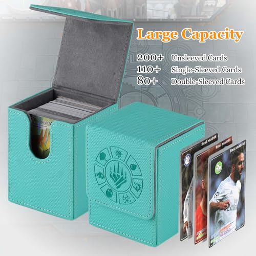 Arkeiliy Card Deck Box, 110+ Storage MTG Deck Box with 50 Pcs Card Sleeve, Collectible Trading Card Cases for Magic Commander and More (Turquoise) - color: Turquoise