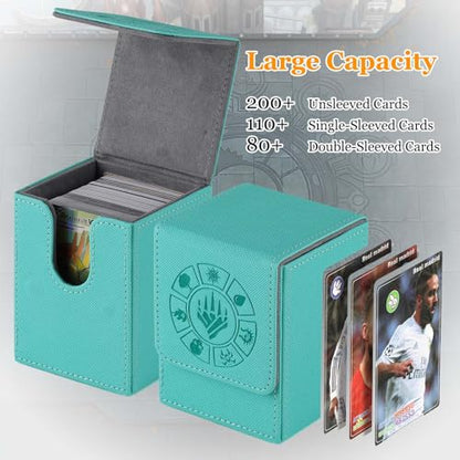 Arkeiliy Card Deck Box, 110+ Storage MTG Deck Box with 50 Pcs Card Sleeve, Collectible Trading Card Cases for Magic Commander and More (Turquoise) - color: Turquoise