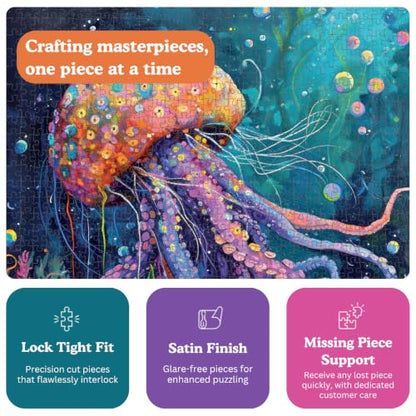 Cross & Glory | 1000 Piece Jigsaw Puzzles for Adults | Ocean’s Opus | The Majestic Medusa | Jellyfish Puzzle | Satin Finish Ocean Puzzle | Ages 14+ - color: Ocean's Opus the Majestic Medusa