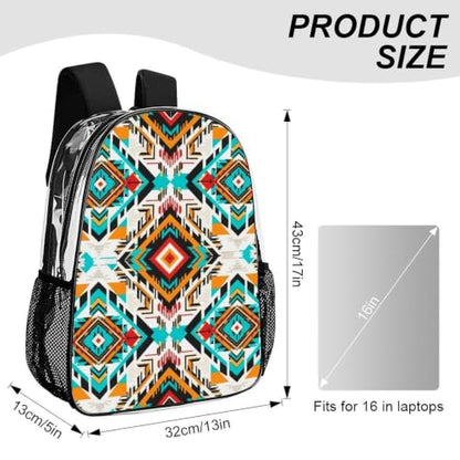 Reinforced Strap Clear See Through Backpack Concert Festival | Transparent, Indiana Western Southwest Tribal Ethnic Aztec, with Reinforced Bottom, Padded Shoulder Straps - color: Pattern (847)