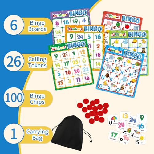 Alphabet Bingo Game, Letter&Number&Sight Word Bingo Board Games for Toddlers, ABC and 123 Learning Toys for Kids, Toddler Preschool Learning Activities, Family Matching Games - style: ABC & Number