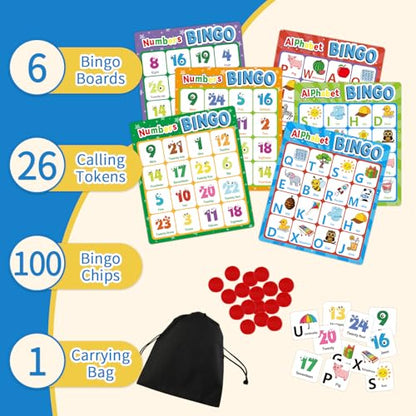 Alphabet Bingo Game, Letter&Number&Sight Word Bingo Board Games for Toddlers, ABC and 123 Learning Toys for Kids, Toddler Preschool Learning Activities, Family Matching Games - style: ABC & Number