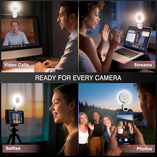 Clip on Ring Light, Stepless Dial Control Selfie Light for iPhone Phone, Rechargeable Portable LED Phone Light for Women, Girls, Makeup, Selfies, Video, Live Streaming, Online Meetings