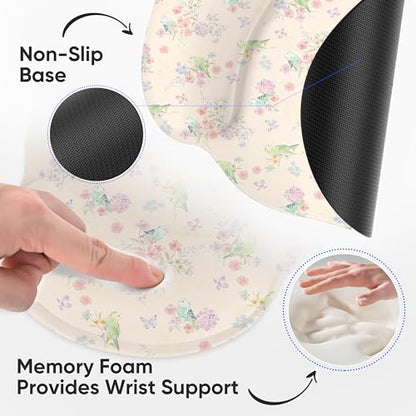 Ergonomic Mouse Pad with Wrist Support,Non-Slip Rubber Base for Computer Laptop & Mac,Lightweight Rest for Home,Office & Travel (Pink Flowers Birds) - color: Pink Flowers Birds