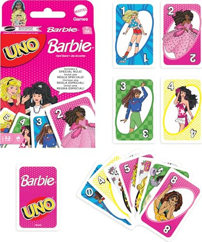 Mattel Games UNO Barbie Card Game with Special “Hi, Barbie!” Rule for Kids, Adults & Family Nights, Game Nights, Travel, Camping & Parties. - style: UNO Barbie