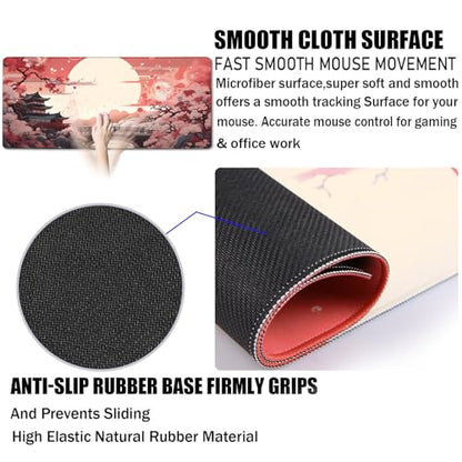Japanese Large Gaming Mouse Pad with Stitched Edges, 31.5" x 15.7" Large Extended Computer Pad, Mouse Pad Protector with Non-Slip Waterproof Rubber Base for Laptop Office Accessories, Sunset - color: Sunset