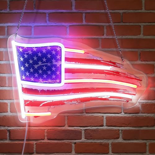 LED American Flag Neon Sign Light Up USA Flag Lights Lighted Patriotic Neon Signs for Bedroom Dorm Hallway Garage Bar Gaming Room Man Cave Party Wall Decor Art Gifts - color: USA flag