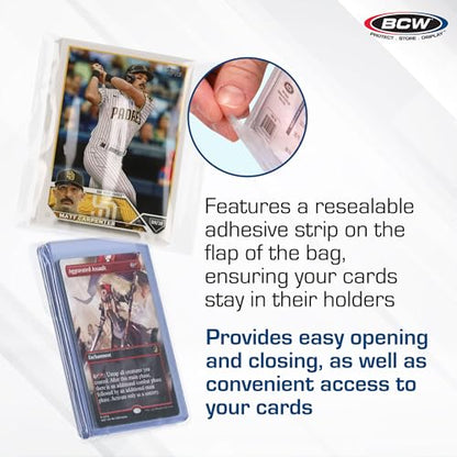 BCW Resealable Team Set Bags – 100 Count | Holds 35 Loose Cards or 5 Standard 35pt Toploaders | Fits Magnetics up to 108pt | Acid-Free Team Bags for Trading Cards & Shipping - size: 100 Pack