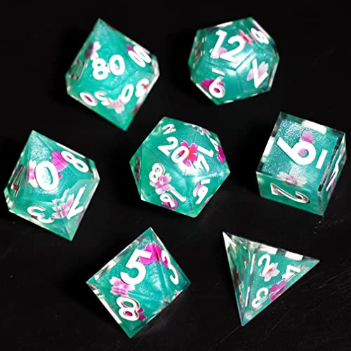 DND Resin Sharp Edge Polyhedral Dice Set,for Dungeons and Dragons RPG MTG Table Games,7 Pcs Handmade Dice Set - color: Emerald Bud
