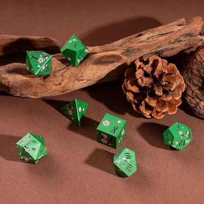 UDIXI DND Metal Dice Set, Flower Solid Metal RPG Dice Set Green for D&D | Pink Flower, Metal Case Packaging, Heavy Metal Dice, D&D Gift, for Dungeons and Dragons Role Playing Games Tabletop Games - color: Green-black