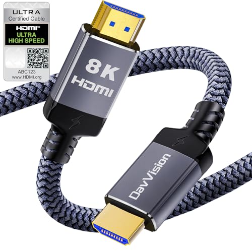 10K 8K HDMI 2.1 Cable 10FT eARC, Certified Ultra High Speed PS5 HDMI Cable Braided-8K@60Hz,4K@120Hz,48Gbps,HDCP 2.2 & 2.3,HDR 10,Compatible with PS5/Xbox/TV/RTX 4090/Monitor - size: 10FT