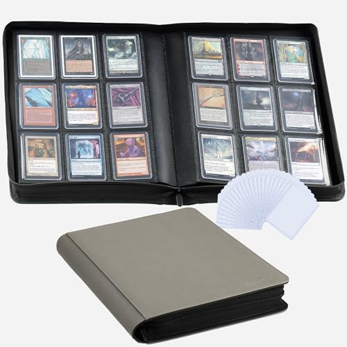 9-Pocket Toploader Binder, Clovecat Premium Card Book， Holds 252 Trading Card with 20 Removable Top-loader Sleeves，PU Card Holder Folders,Card Album for MTG, TCG, Yugioh, Game & Sports Cards(Gray) - color: Grey