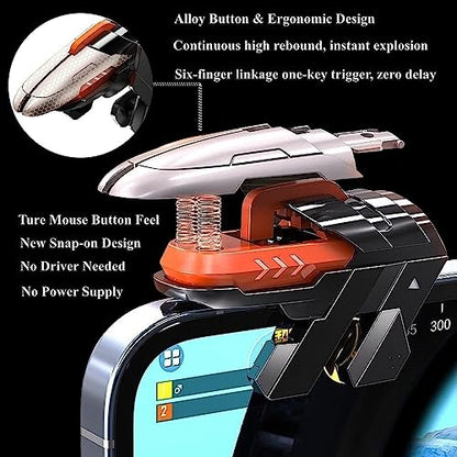 PUBG Mobile Game Triggers, 4 Triggers [6 Finger Operation] High Sensitive Shoot Aim Gaming Controller Gamepad Grip Joysticks Buttons - color: 6 Finger Operation