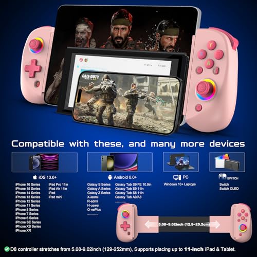 Joso Mobile Gaming Controller for iPhone/iPad/Tablet, Android Wireless Controller with Hall Effects Joysticks, Support PC/Switch, Play Cloud Games/Remote Play/COD/Genshin Impact & More - Pink - color: Pink