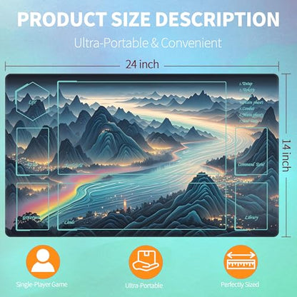 MTG Playmat with Storage Tube & 7-Dice Set - Waterproof TCG Playmat with Stitched Edges, Non-Slip Rubber Card Game Mat (24"x14") (playmat with Zones, Starry Sea and Fire) - color: Starry Sea and Fire, style: playmat with zones