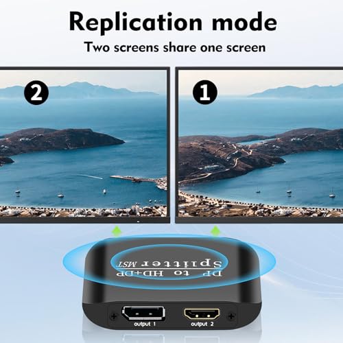 ACHAVE DisplayPort to HDMI and DisplayPort Splitter, 4K MST Hub, Black Metal, 1 Input 2 Output Adapter, Video Signal Converter for PC and 2 Monitors (MacOS Only Supports SST Mode)