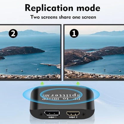 ACHAVE DisplayPort to HDMI and DisplayPort Splitter, 4K MST Hub, Black Metal, 1 Input 2 Output Adapter, Video Signal Converter for PC and 2 Monitors (MacOS Only Supports SST Mode)