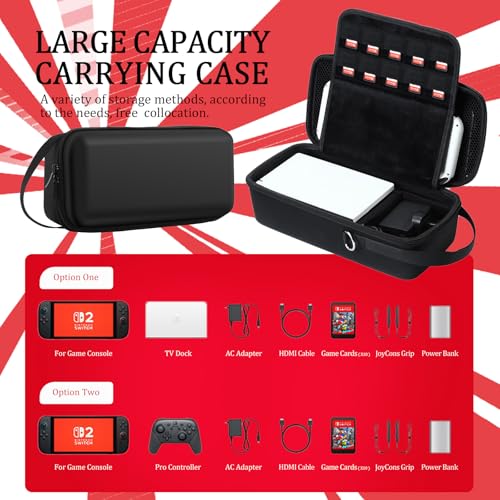 QUBAMG Switch 2 Dock Case Compatible with Nintendo Switch 2（2025）, Fit Joy-Con,AC Adapter, Adjustable Stand & Game Cartridges,Portable Travel Case with Zipper Hard Shell for Switch Console Pro - color: Switch 2 Red 2
