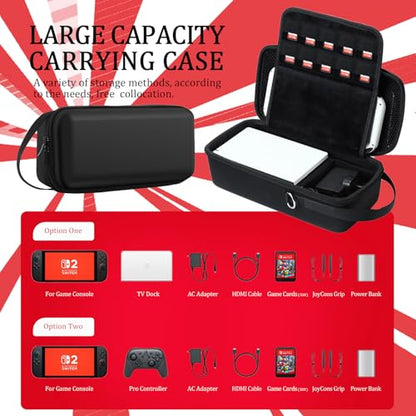 QUBAMG Switch 2 Dock Case Compatible with Nintendo Switch 2（2025）, Fit Joy-Con,AC Adapter, Adjustable Stand & Game Cartridges,Portable Travel Case with Zipper Hard Shell for Switch Console Pro - color: Switch 2 Red 2
