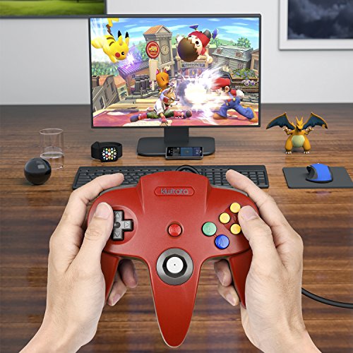 KIWITATA Classic N64 USB Controller, N64 Wired Remote Joystick Game Controller Gamepad for Windows PC & Mac Raspberry Pi Red - color: red