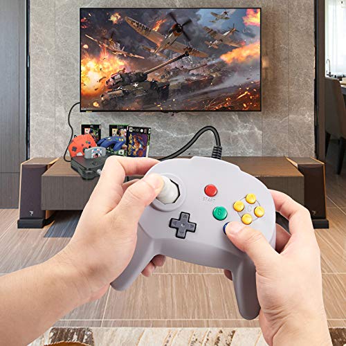 KIWITATA Retro N64 Mini Controller, Classic Wired Remote Game Pad Upgraded Joystick Controller for N64 System Video Console (Gray) - color: Grey