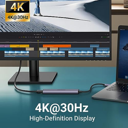 UGREEN USB C Hub 5 in 1 Multiport USB Adapter 4K HDMI, 100W Power Delivery | 3 USB-A Data Ports, USB C Dongle,compatible with MacBook Pro/Air M5/M4/M3/M2/M1, iPad Pro, iMac, iPhone 17 Pro/Pro Max