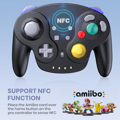SAFFUN 2 Pack Wireless GameCube Style Controller for Switch 1 & 2 / Lite/Switch Online, NGC Style Pro Controller Compatible with Windows PC, macOS - (Rechargeable) (Built-in Rumble) (NFC)- Black - color: Two Pack BT Version Black