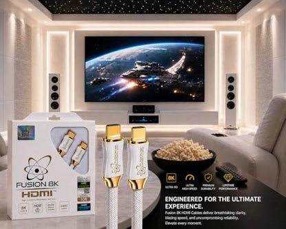 White HDMI 2.1 Cable 15 Feet - Certified 48Gbps 8K@60Hz 4K@120Hz 10K | HDR Dolby Vision eARC | Braided Cord for PS5 Xbox Series X Apple TV 4K - size: 15 Feet