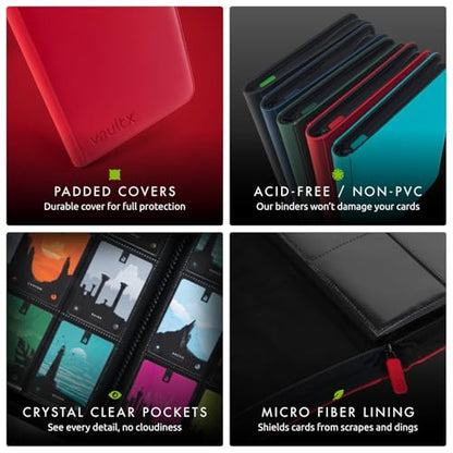 Vault X 12 Pocket XL Zip Trading Card Binder 624 Cards Exo-Tec (Red) | Holds 624 standard-size TCG cards in 26 side-loading 12-pocket pages. Padded, water-resistant Exo-Tec cover. - color: Red, size: 12 Pocket XL