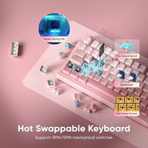 RedThunder K95 Wireless Mechanical Keyboard, TFT Screen & Knob, Triple-Mode, Custom Gasket Mount Hot-Swap, Pre-lubed Linear Pink Switches, RGB Backlit, Side-Printed PBT Keycaps, Gradient Sakura Pink - color: Gradient Sakura Pink