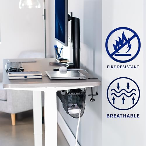 VIVO No Drill Clamp-on 55 inch Mesh Net Under Desk Cable Management Wire Organizer, Adjustable Home Office Standing Desk Cord Storage Sleeve, Black, DESK-AC55MH - size: 55"
