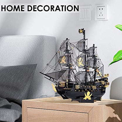 Piececool 3D Puzzles for Adults, Black Pearl Pirate Ship Metal Model Kits, 3D Watercraft Model Building Kit, DIY Craft Kits for Family Time, Great Christmas Gifts, 307Pcs - color: Black Pearl