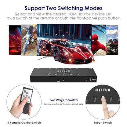 4K@60Hz 5 in 1 Out HDMI Switch, 5 Port HDMI Switcher Selector Support HDR10 & HDCP 2.2 & Full 3D with IR Remote Control Compitable with Nintendo Switch,Xbox PS5/4,Fire Stick,Roku,Apple TV for Gaming - size: 4K@60Hz 5 in 1 Out HDMI Switch Upgraded