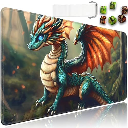 for MTG Game Playmat - 24 x 14 inches with Dices and Storage Bags, Non-Slip Base for TCG and Board Game Card Mats, Trading Card Games Mat, Baby Dragon in The Forest Pattern Collectible Card Playmats - color: Jv-playmat-p7-1-d110