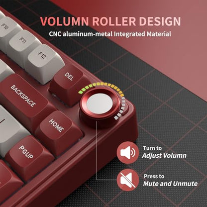 RK ROYAL KLUDGE R75 Mechanical Keyboard Wired with Volume Knob, 75% Keyboard Gasket Mounted, RGB Backlit, Creamy Keyboard with MDA Profile, PBT Keycaps, Hot Swappable Pre-lubed Linear Switch - color: red