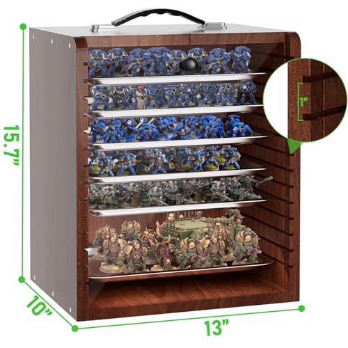 Miniature Storage Case for Collectibles Miniatures, Wooden Display Cases with 6 Trays, Miniature Display Case Miniatures Transport Case (Mahogany) - color: Mahogany