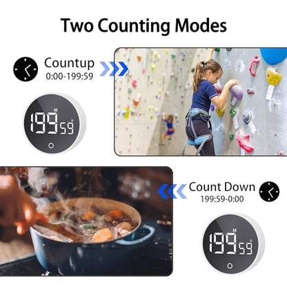 Digital Kitchen Timers, Visual timers Magnetic Countdown Countup Timer Large LED 200 Minutes Display Volume Adjustable for Cooking Fitness Studying, Easy for Kids and Seniors - color: White