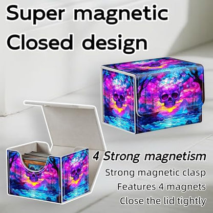 Trading Card Storage Box, Holds 100+ for MTG Cards, Premium PU Leather with Magnetic Closure, Stained Glass Skull Over Sea Durable Deck Box for Magic the Gathering, Trading Card Games - color: Stained Glass Skull Over Sea