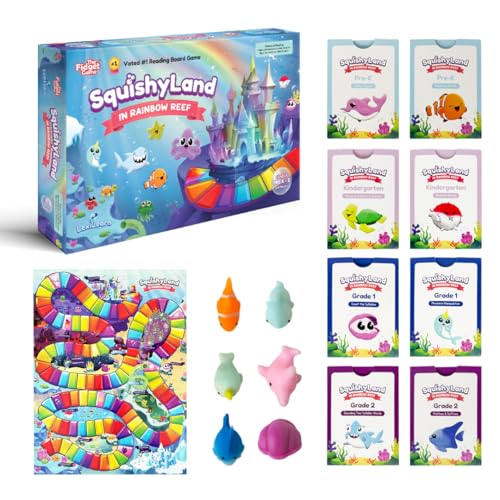 The Fidget Game SquishyLand in Rainbow Reef Board Game, Pre-K to 2nd Grade | Educational & Phonics Kindergarten Learning Activities, Mochi Squishy Toys Set, 2-6 Players
