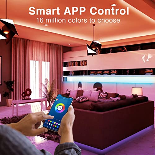 hyrion 100 ft Bluetooth LED Strip Lights,Music Sync Color Changing Lights Strip,5050 RGB Tape Lighting with Remote,Smart Phone App Control for Bedroom,Bar,Room DIY (APP+Remote) | Music Sync Color Changing Lights Strip, 5050 RGB Tape Lighting with Remote,