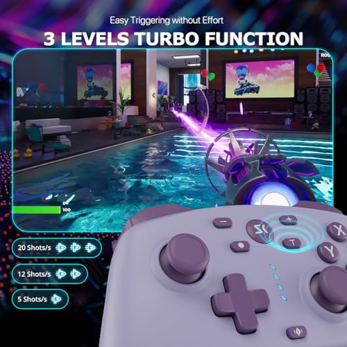 Wireless Switch Controller for Switch/Switch 2/Lite/OLED/PC Controller with Adapter, Purple Switch Controller with Hall Joysticks & Hall Triggers, Switch Pro Controller with Wake-up, 2 Back Programmable Buttons, Turbo Function